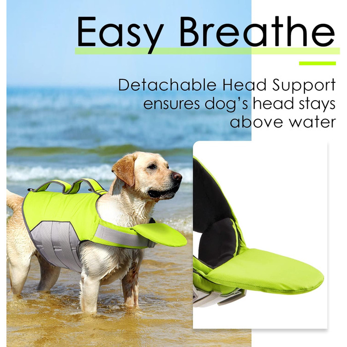 Спасальний жилет для собак ThinkPet, зелений, розмір M, регульований, з відбиваючими елементами