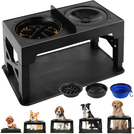 Підвищений годівниця для собак, регульована висота, великі породи - миска для води + миска протиковзаюча + дорожня миска & миска для корму - килимок, неслизька станція для годування середніх/великих собак