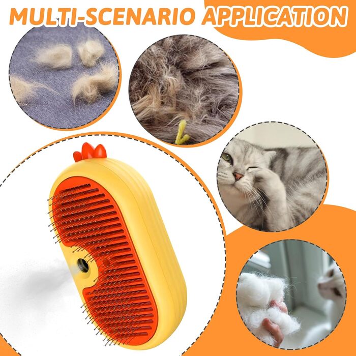 Паровушка для котів з кнопкою розблокування, 4-в-1 покращена багатофункціональна парова щітка для котів, самоочисна щітка для догляду за шерстю довгошерстих, короткошерстих собак, котів, жовта