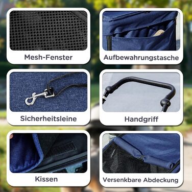 Візок для собак та котів PawHut легкий, складною конструкцією, з алюмінію, з подушкою, сіткою, дверима та кошиком для зберігання (Блакитний)