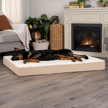 Ліжко для собак XXL Furhaven з ортопедичної піни, плюшева штучна шерсть та замша, знімний чохол, кремове, Джамбо Плюс