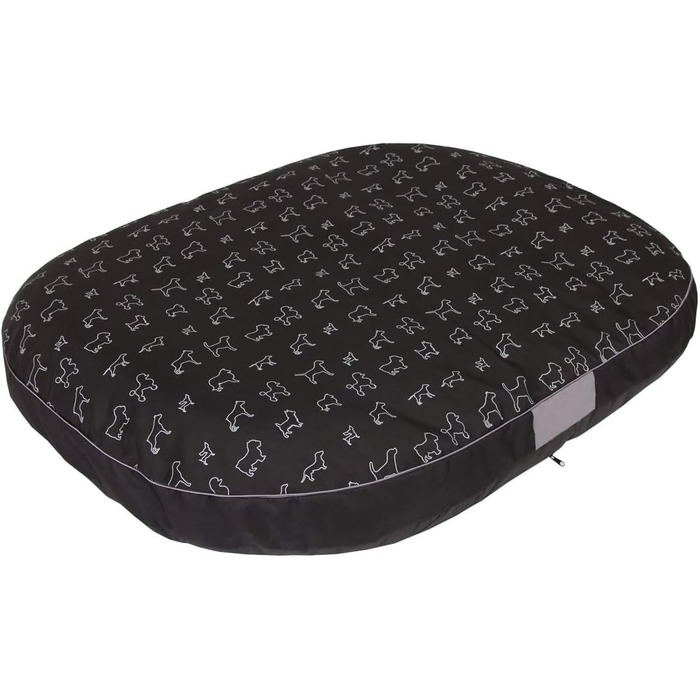 Кругла лежанка для собак Oval - 70x50x15 см, чорна з візерунком, водонепроникна, для собак маленьких, середніх та великих порід