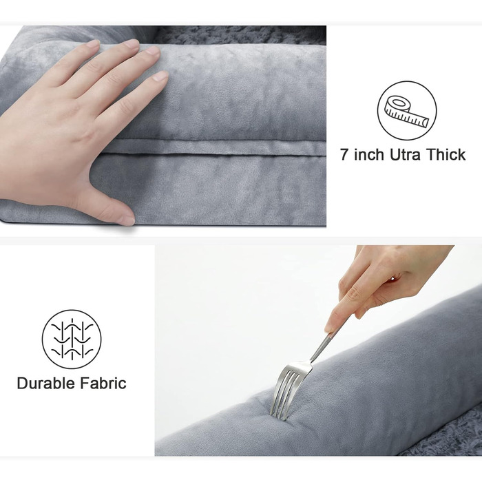 Ортопедичне собаче ліжко XL для великих собак, миється, з 4-сторонньою знімною подушкою для шиї, водонепроникне диван для домашніх тварин з антиковзким дном, Рожевий, 114 x 35 x 20 см (114 x 35 x 20 см, Світло-сірий)