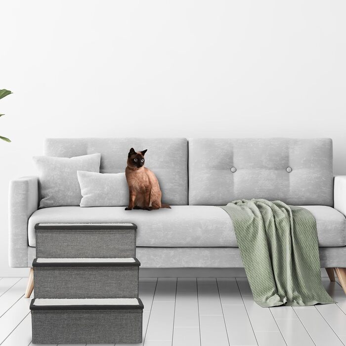 Сходи для собак і котів Relaxdays, 3 ступені, з відсіком для зберігання, складані, 39x40x49 см, сірі/білі