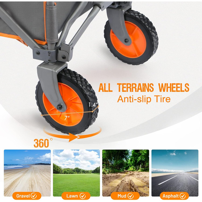 Складаний візок Bollerwagen для кемпінгу, саду, пляжу та покупок (100 кг, оранжевий)