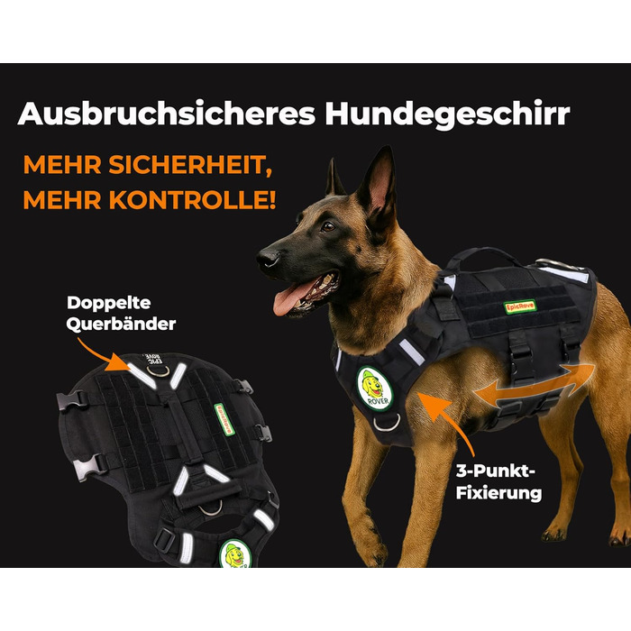 Шлейка для собак EpicRove RoveVest Air, чорна, L – легка, дихаюча, регульована, для прогулянок та активного відпочинку