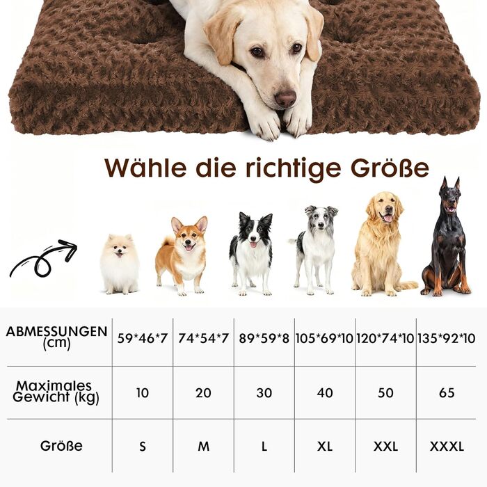 Килимок для собак Homaxy великих порід, ортопедичний, м'який, миючий, з антиковзним покриттям, 74x54x7 см, коричневий