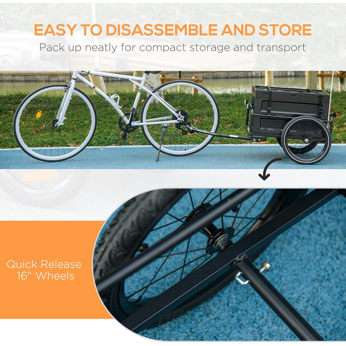 Причіп для велосипеда HOMCOM 65 л, чорний, вантажопідйомність 40 кг