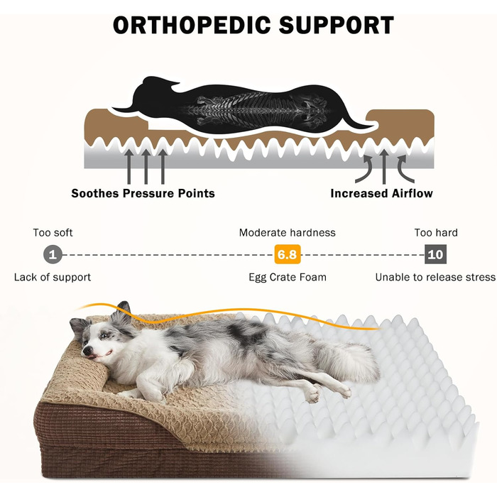 Ортопедичне ліжко для собак великих порід від INVENHO, велике (35'x 25'x 7'), коричневе, з пам'яті ефекту, водонепроникне, знімний, миючий чохол