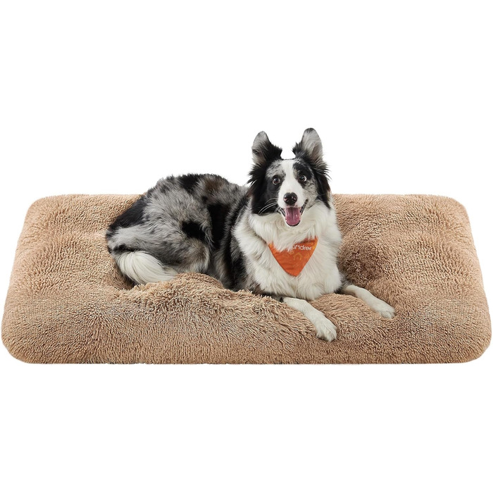 Ліжко для собак Feandrea, м'який килимок, плюшеве ліжко, 122 x 74 см, м'яка підстилка, миється, багатофункціональне, верблюжий колір