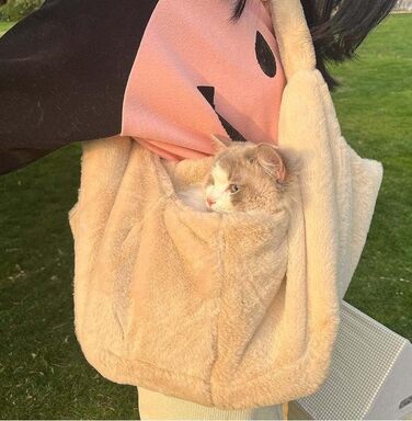 Трансформер для цуценят, плюшевий, теплий, для маленьких собак та котів, до 5 кг, м'який, зручний, звільняє руки, переноска для тварин, переноска для котів, переноска, широкий плечовий ремінь, портативна, бежевий