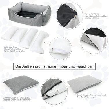 Ортопедичне собаче ліжко Lucky Sign з м'якого флюсу, 90x65x21 см, сірий колір. Знімне покриття, для великих та маленьких собак.