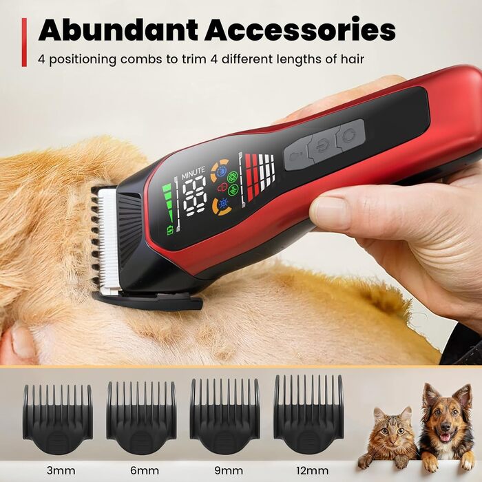 Електрична машинка для стрижки собак з густою шерстю, 2 швидкості, LED, акумуляторна, для собак та котів, з блокуванням, Стандартний набір