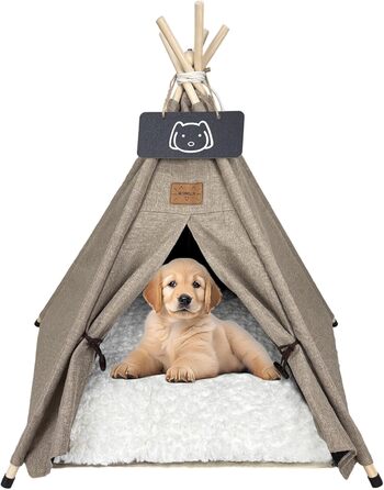Палатка для тварин Tipi, будиночок для собак та котів з плюшевою подушкою, 60x60x70 см, коричневий