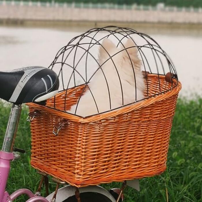 Фаркоп для тварин на велосипед - плетений кошик для котів та собак, транспортна клітка з металевим покриттям, кріплення до заднього колеса