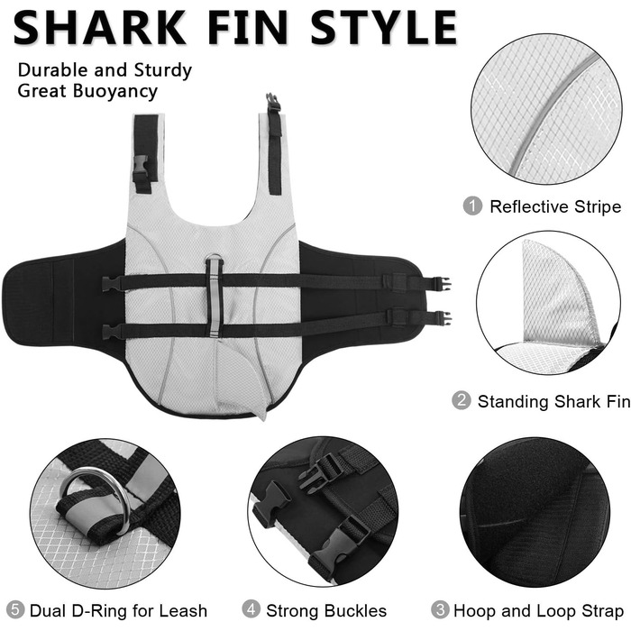 Рятувальний жилет для собак Queenore, для малих собак, для катання на човнах, високоякісний, світловідбиваючий, преміум-якість (Світло-блакитний, M, Grey)