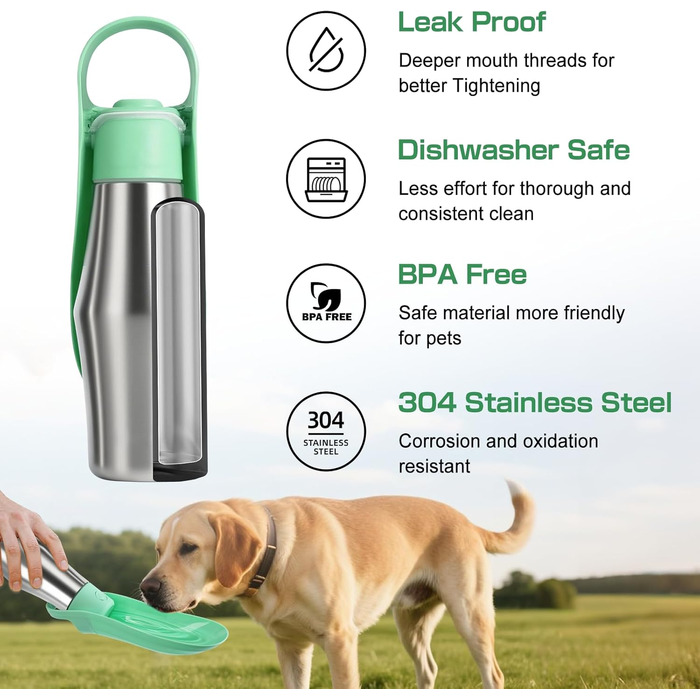 Водяна пляшка для собак на прогулянці - не протікає, з нержавіючої сталі, 750 мл