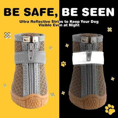 Чоботи для собак Hcpet: дихаючі, з світловідбиваючими ремінцями, для маленьких собак, непрослизькі, 4 шт., армійного кольору