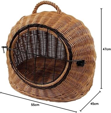Транспортний кошик для тварин з ротангу, коричневий, розмір L, 55x45x47 см, знімний металевий ґрат