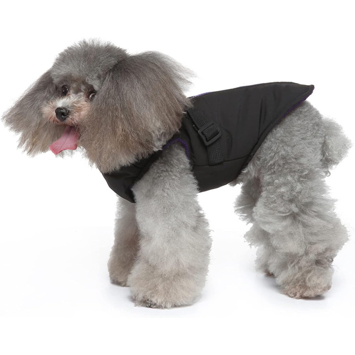 Зимові куртки, жилети та шлейки для собак, чорний колір (M). Куртки 2-в-1, без тягнучки, підходять для цуценят, собак маленьких та середніх порід.