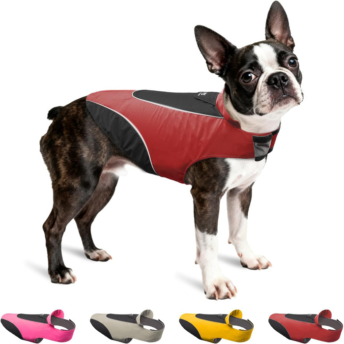 Дощовик для собак TSPRO Premium, червоний, водонепроникний, з світловідбиваючими смугами, для собак малих та середніх порід, розмір M (Обхват грудей 54-69 см, Обхват шиї 45-60 см, Довжина спини 39 см)