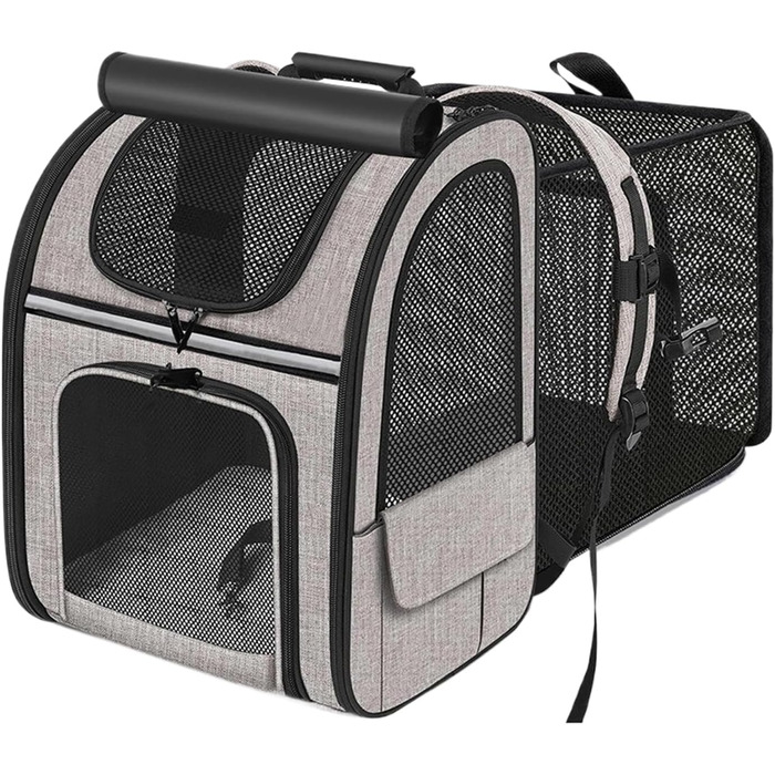 Рюкзак для котів з висувним посудом – переноска для тварин, розширювана, дихаюча, складана, для подорожей, піших прогулянок, транспортування, сірий (з чорною основою)