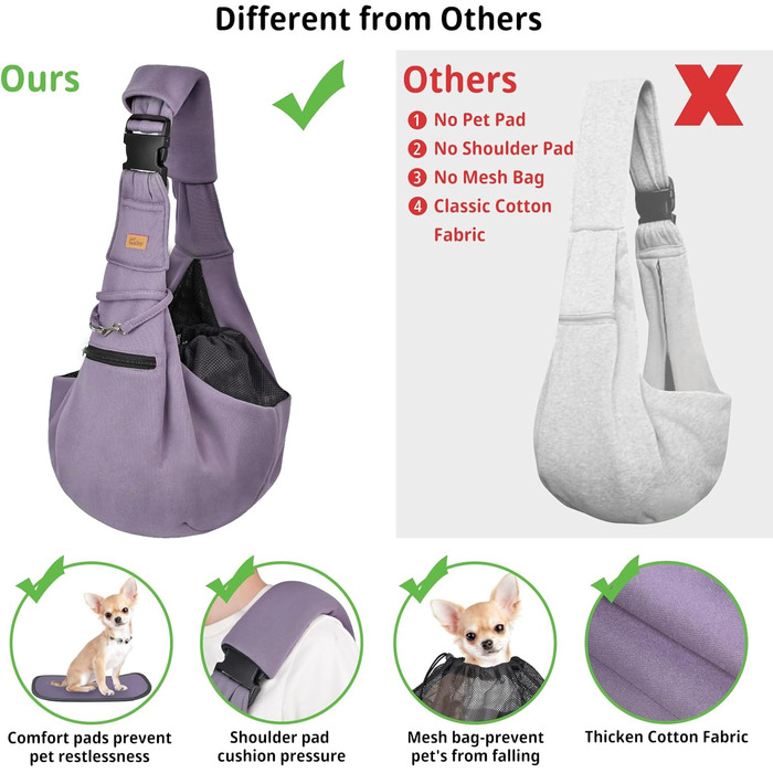 Трагетик для собак та котів Cuby Hundetragetuch, перевертається, для домашніх тварин, Папоуз, м'яка сумка та трагетик, підходить для цуценят, маленьких собак та котів для подорожей на відкритому повітрі (Сріблясто-сірий) (Фіолетовий, Маленький)