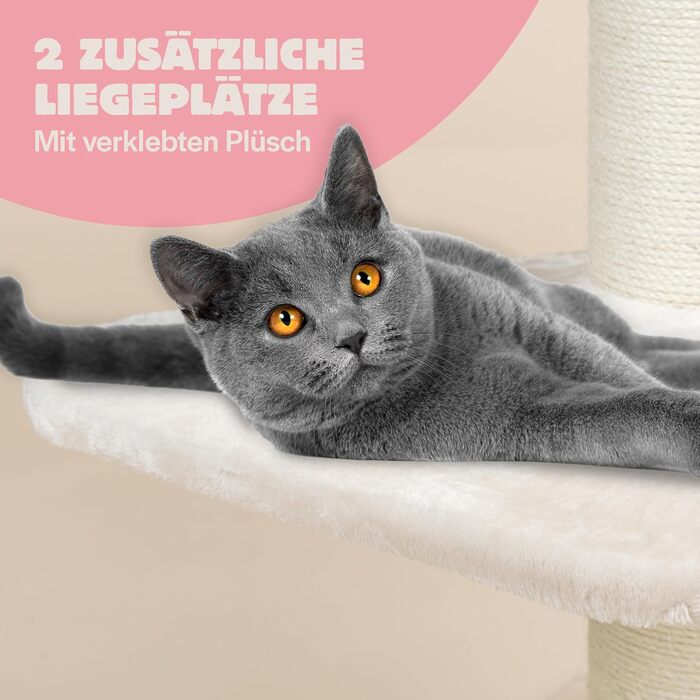Котячий дряпак RHRQuality Maine Coon Tower Plus для великих котів, висота до 295 см, стовпи з сизалю 20 см, кремовий