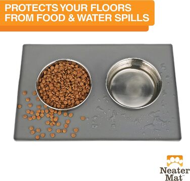 Силіконова підкладка під миски для собак і котів Neater Pet Brands, водонепроникна, захист для підлоги від їжі та води, сіра, 61×40,6 см
