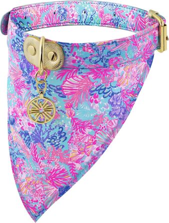 Регульоване нашийник-хустинка Lilly Pulitzer для собак, міцна екошкіра, застібка, кільце для повідця/жетона, Splendor im Sand, розмір M/L