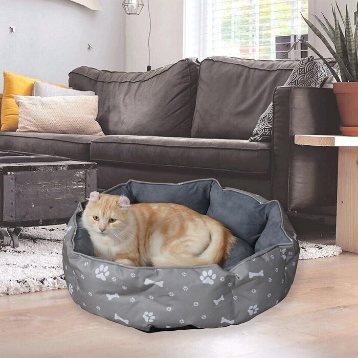 Кішечка ліжко для котів, миється, Ø60см, з двостороннім внутрішнім подушкою, для котів та маленьких собак, сіре
