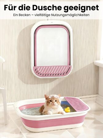 Складаний лоток для котів з низьким входом, великий розмір XL (53×40×14 см), рожевий