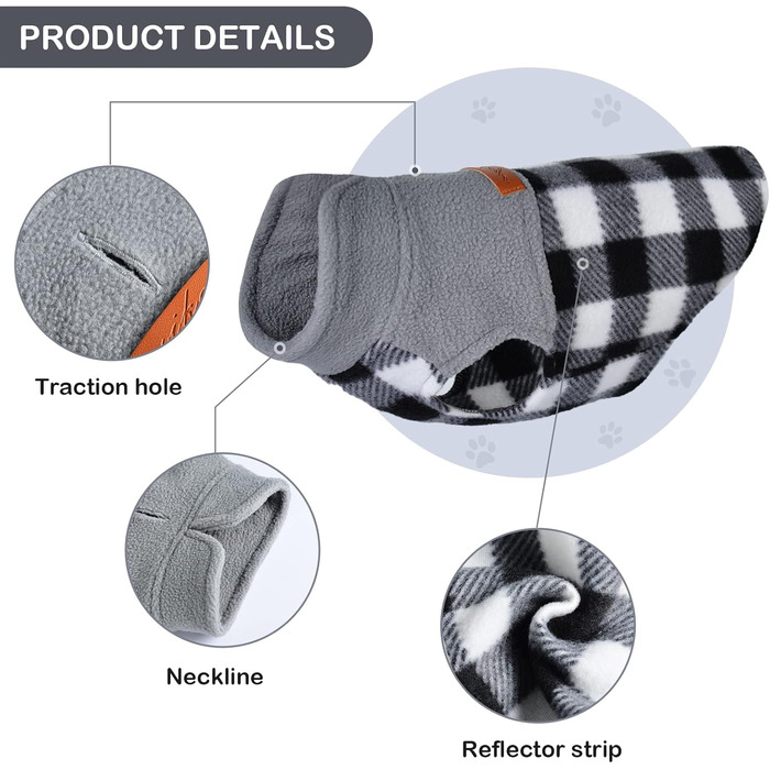 Флісова жилетка для собак Kosiyi, теплий собачий светр з отвором для повідка, одяг для домашніх тварин, легкий собачий халат для маленьких собак, хлопчиків та дівчаток, на осінь та зиму, в клітинку, сірий, розмір XX-Small