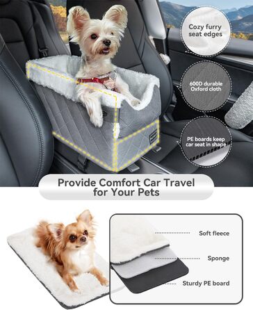 Автокрісло для собак Petsfit - сірий, для маленьких собак до 6 кг, з захисними гаками та знімним килимком