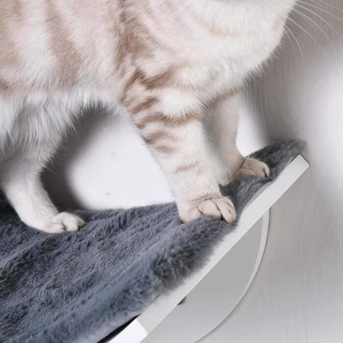 PawHut лежак для котів на стіну, котяче ліжко з МДФ, білий+сірий, 41x28x21 см, плюш, настінне кріплення