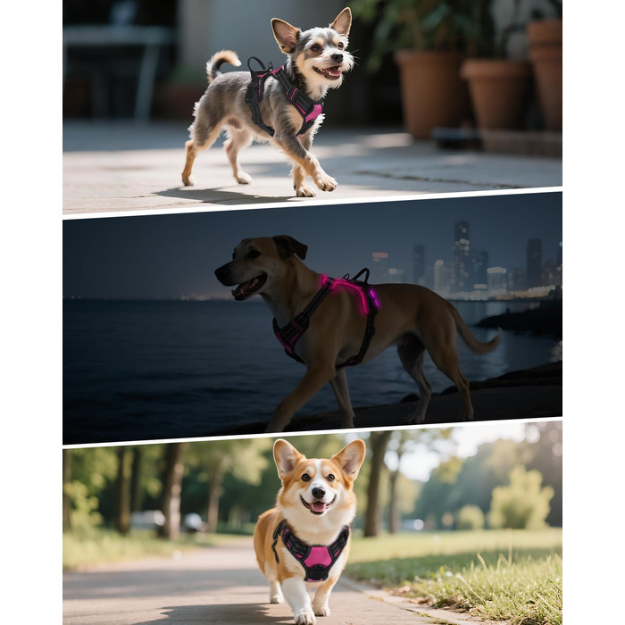 Світловідбиваючий нашийник для собак Joytale з LED, для середніх собак, без натягування, з ручкою, регульований, для нічних прогулянок, зелений, розмір M