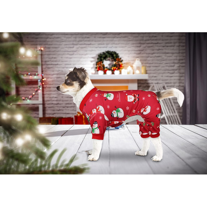Піжама для собак на Різдво, червона, розмір M. Костюм для собак, теплий, зручний, святковий.