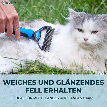 Wuffy Щітка для вичісування шерсті собак та котів з довгим хутром | Видаляє підшерсток та ковтуни | Масаж та захист очіпка, рожева