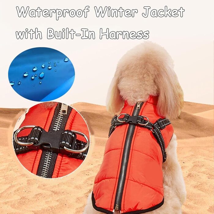 Водонепроникна зимова куртка для собак, велика (XXL), рожева, з інтегрованим повідком