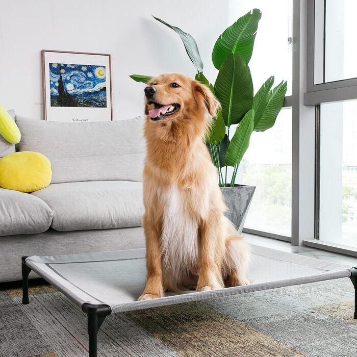 Підвищене ліжко для собак Mora Pets, велике, для вулиці та дому, 103,5x75x18 см, сіра, для великих порід, лежак для тварин, підходить для саду, кемпінгу, приміщень