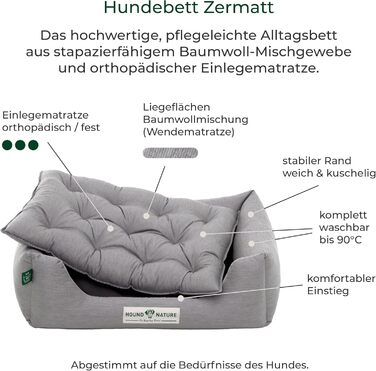Ортопедичне ліжко для собак HOUND & NATURE Zermatt, корзина для собак середніх порід з високим бортиком, м'яке собаче ліжко з подушкою (M - 95x70 см, S | 75x60 см, світло-сірий)