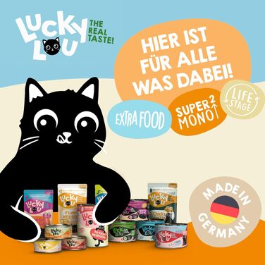 Подарунковий набір кормів Lucky Lou для котів: вологий та сухий корм без зерна та цукру + ласощі, мікс смаків (Small)