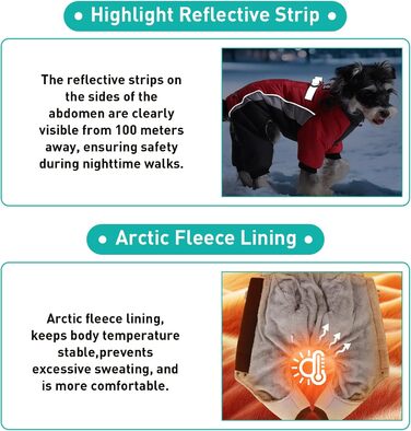 Зимовий теплий куртка для собак, водонепроникний комбінезон на 4 лапи з D-початком та світловідбиваючими смугами (Чорний/Сірий, M)