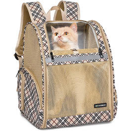 Рюкзак-переноска для собак і котів, дихаючий сітчастий рюкзак, складний, портативний, для подорожей, кемпінгу, до ветеринара, до 6,8 кг (Хакі)