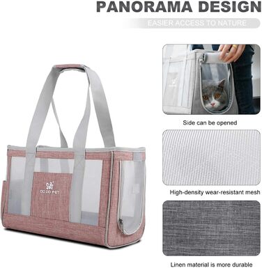 PETCUTE Сумка-переноска для собак і котів з знімною підстилкою, безпечний поводок, дихаюча переноска для котів та маленьких собак, схвалена авіакомпаніями (S, Рожевий)