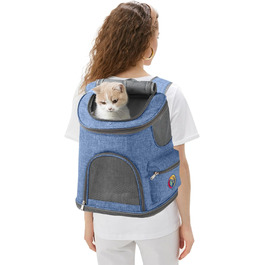 PETCUTE Рюкзак для собак, дихаючий, з м'яким матрацом, складний, з безпечною шлейкою, для подорожей, велосипеда, літака (Темно-синій 1)