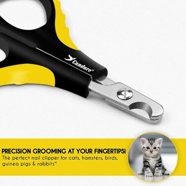 Шліфувальник кігтів для собак Candure: тихий, акумуляторний, з LED-підсвічуванням та змінним насадженням. Підходить для собак всіх розмірів (XS, жовтий)