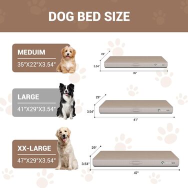 Велике ортопедичне ліжко для собак з гелевою піною та фетровою тканиною, знімний чохол та водонепроникний вкладиш (89 x 56 x 9 см, Бежевий)