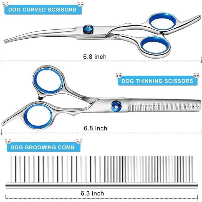 Набір професійних ножиць для собак, ножиці з округлим ножем та захисним наконечником, ножиці для стрижки шерсті з нержавіючої сталі, ножиці для фінішної обробки, вигнуті ножиці, для собак, котів, домашніх тварин