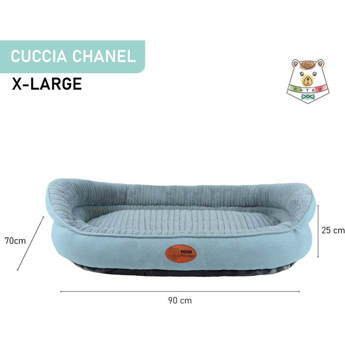 Ліжко для собак і котів Chanel, знімний чохол, машинне прання, м'яке з бортиками, не ковзає, світло-блакитне, екстра велике 90x70x25 см
